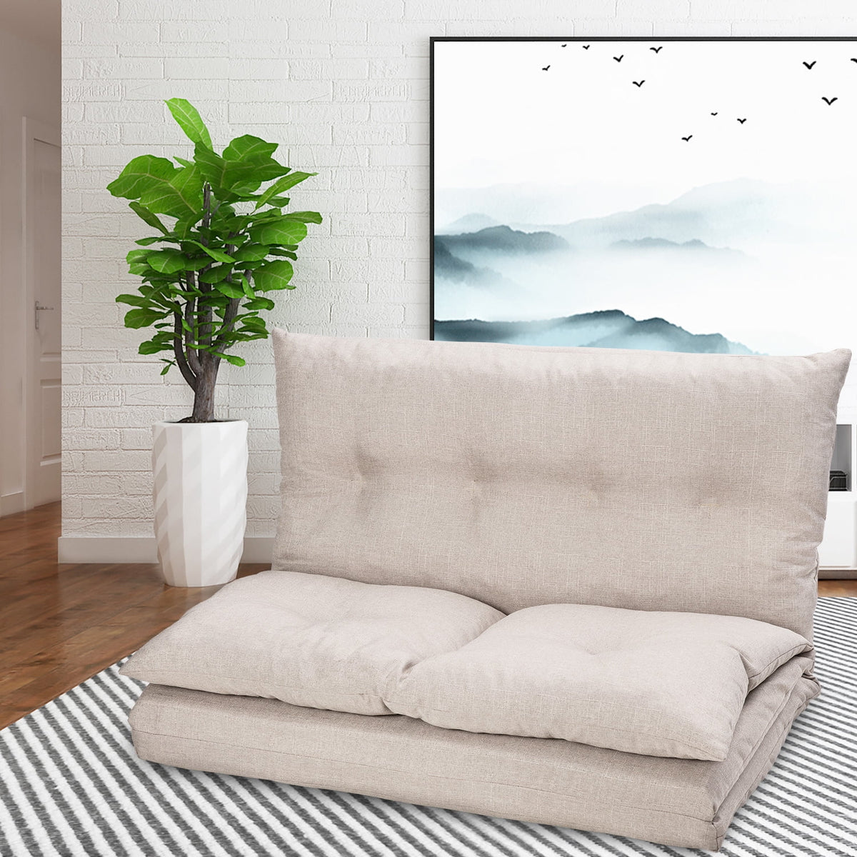 Beige Fabric Folding Chaise Sofa Floor Couch K9345