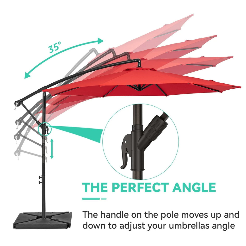 10ft Heavy Duty Offset Cantilever Patio Umbrella with 4-Piece Base, Beige Q6859