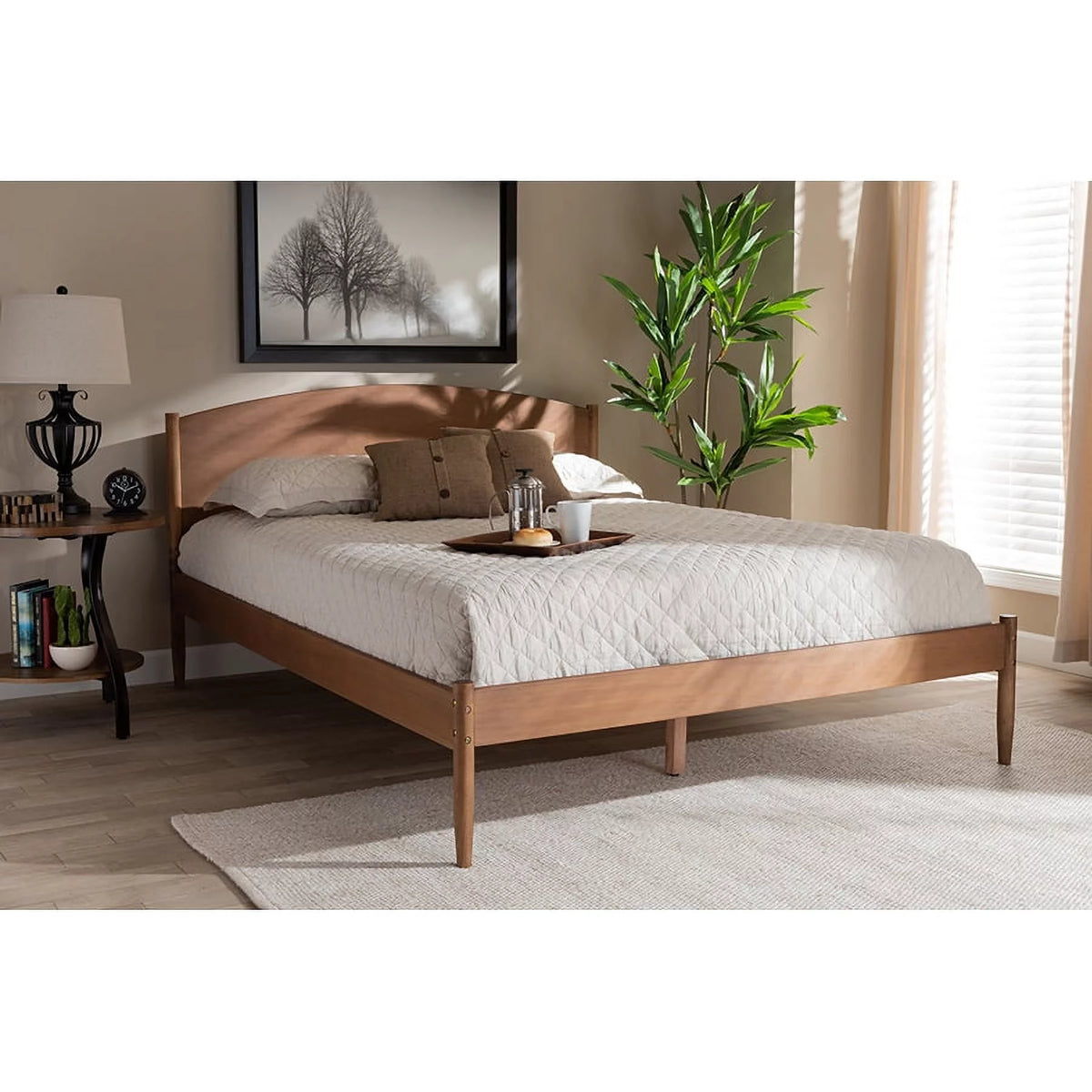 King Walnut Wood Platform Bed Y701578