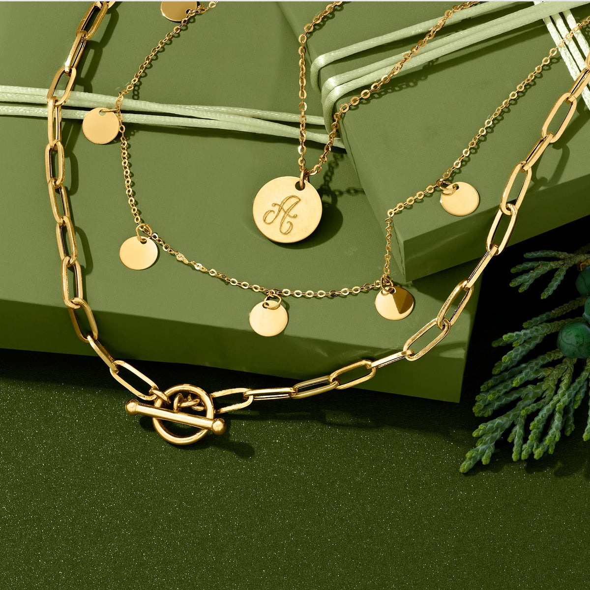 Italian 14kt Yellow Gold Paper Clip Link Toggle Necklace L684