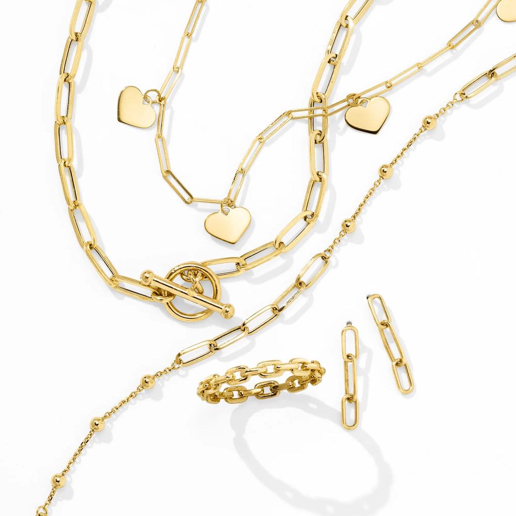 Italian 14kt Yellow Gold Paper Clip Link Toggle Necklace L684