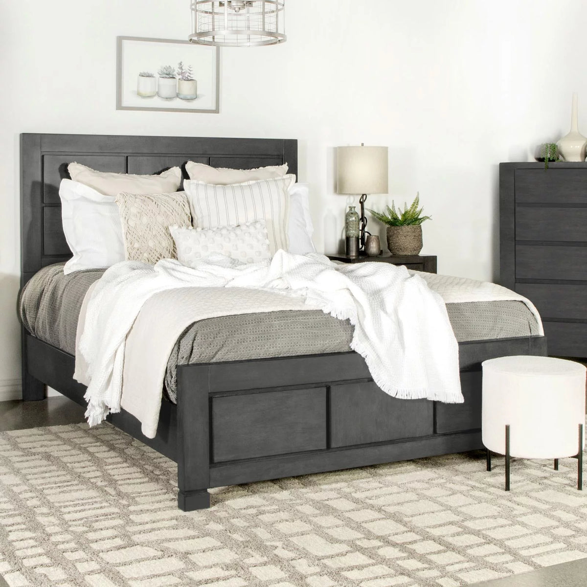 Dark Grey Rectangular Panel Bed L368