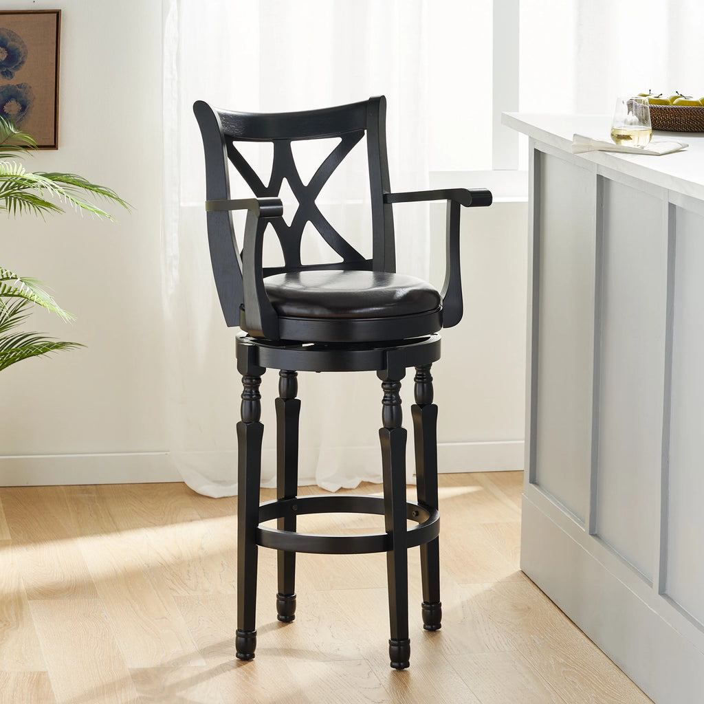 Black Bonded Leather Swivel Barstool V480656