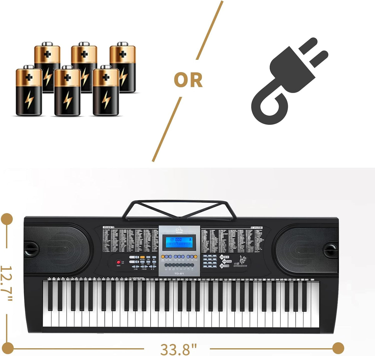 61 Key Keyboard Piano with LCD Display, 255 Sounds, Microphone, 3.5mm Audio Cable, 24 Demo Songs Q3233