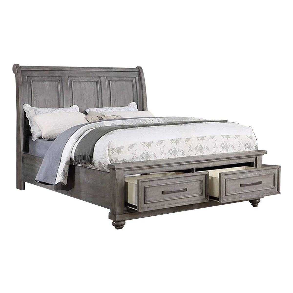 King Size Bed with Sleigh Headboard and 2 Storage Drawers M172847