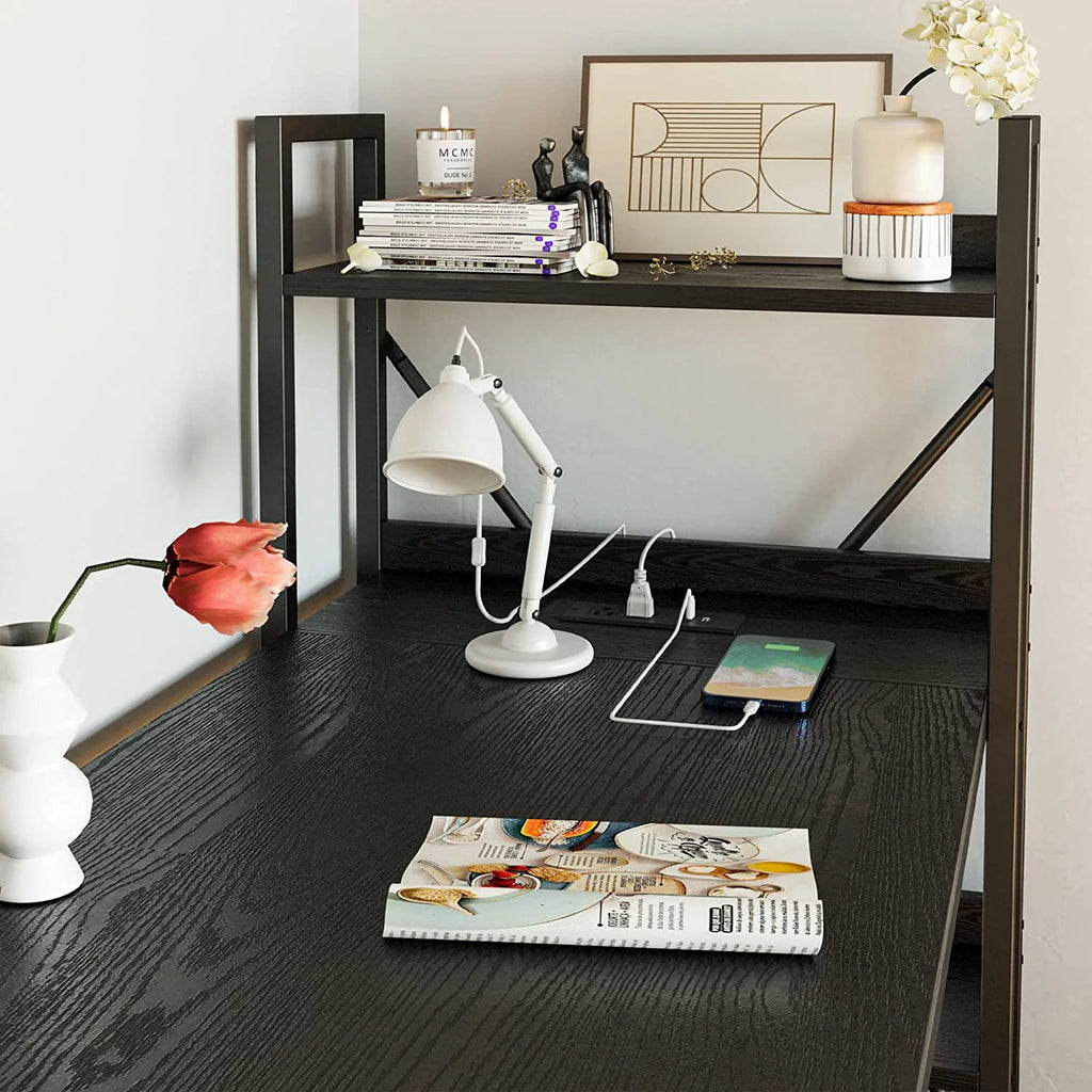55" Computer Desk with Power Outlet and Storage Shelves U322