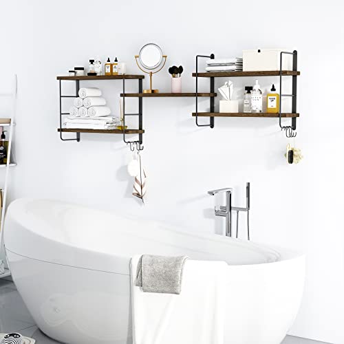 Wall Mounted Floating Shelves, 5 Brown Wood Shelves B721