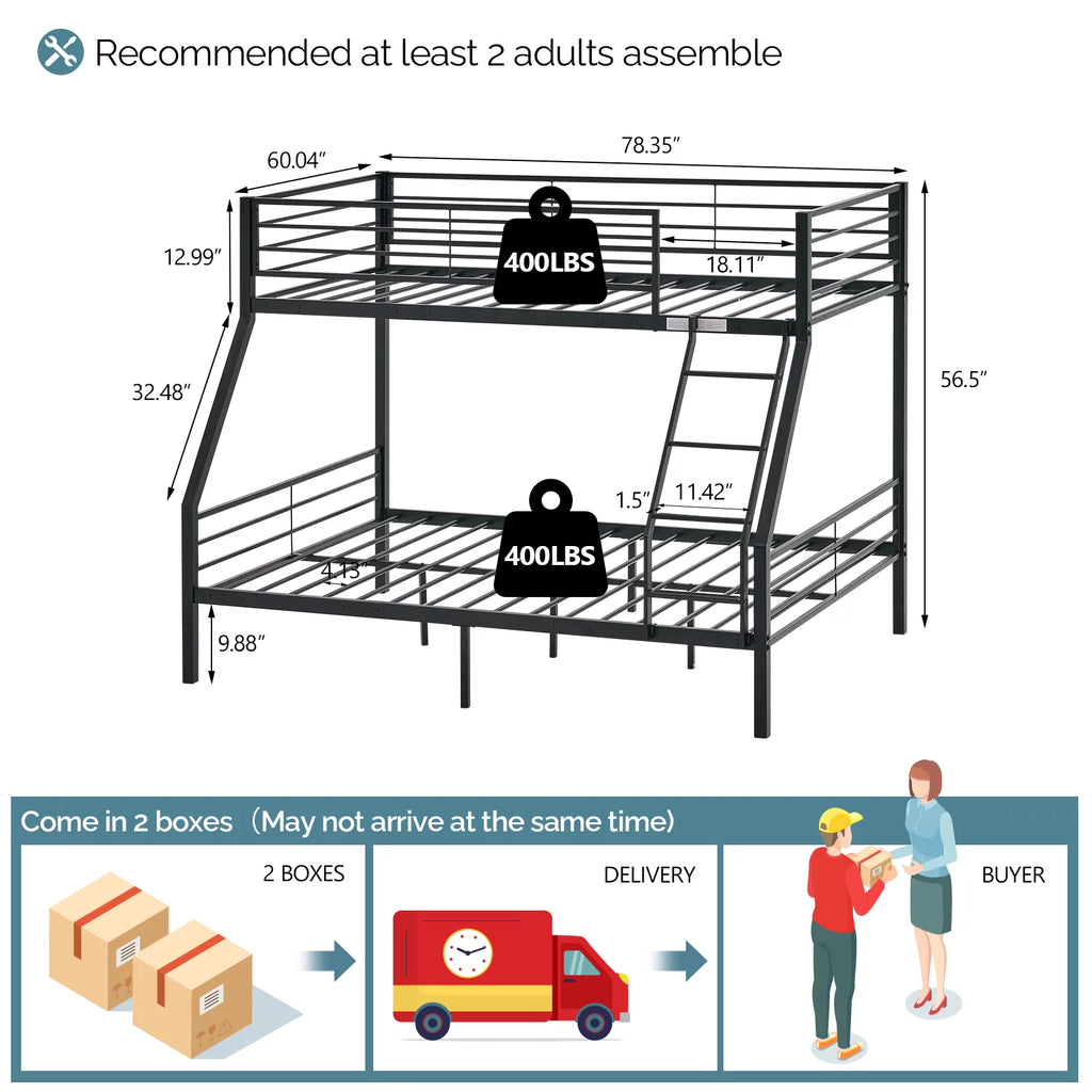 Twin over Full Metal Bunk Bed with Ladder and Guardrail R575938