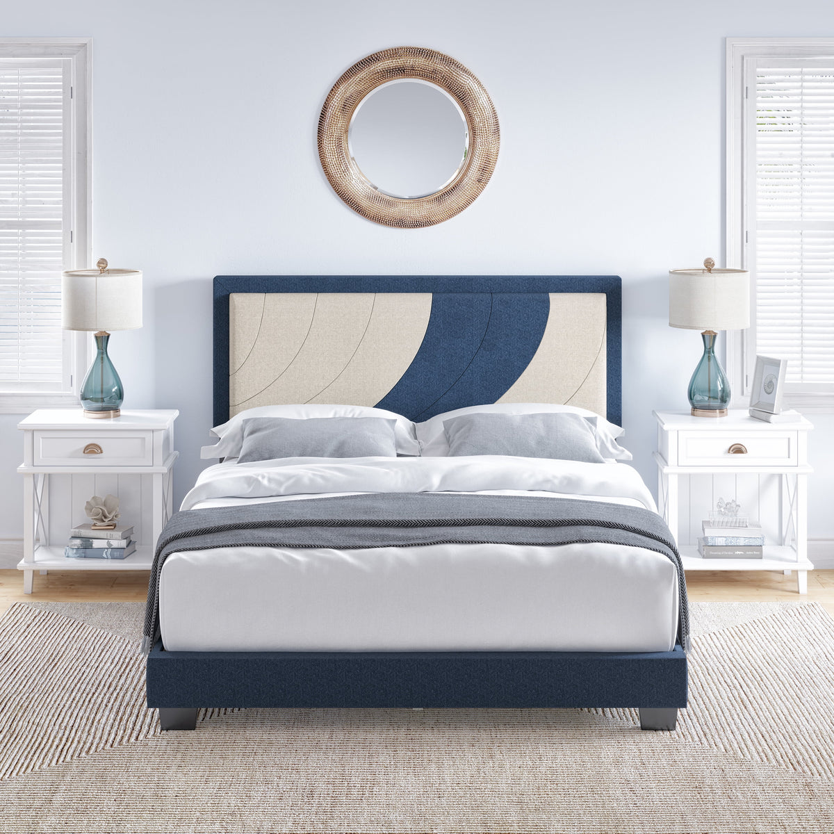 Queen Black Gray Faux Leather Platform Bed S285