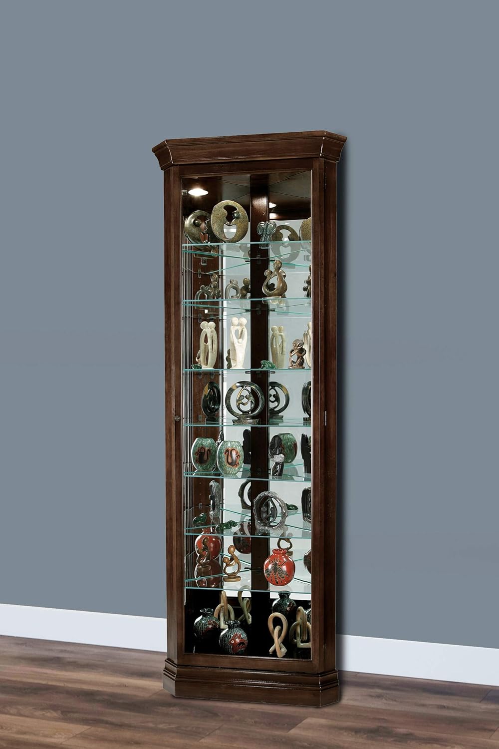Espresso Curio Cabinet with Seven Glass Shelves and Locking Door Z312765