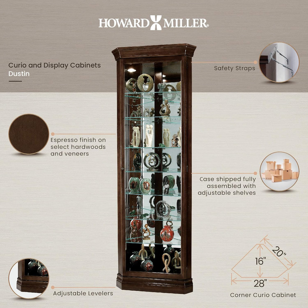Espresso Curio Cabinet with Seven Glass Shelves and Locking Door Z312765