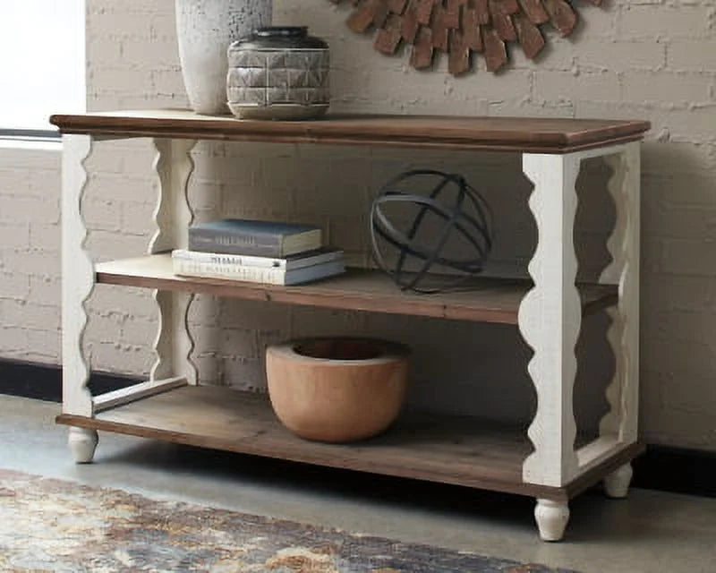 Antique White/Brown Sofa Console Table F435