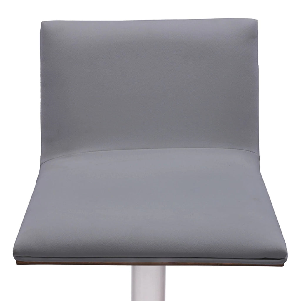 Brushed Stainless Steel Barstool with Grey Faux Leather and Walnut Back S277