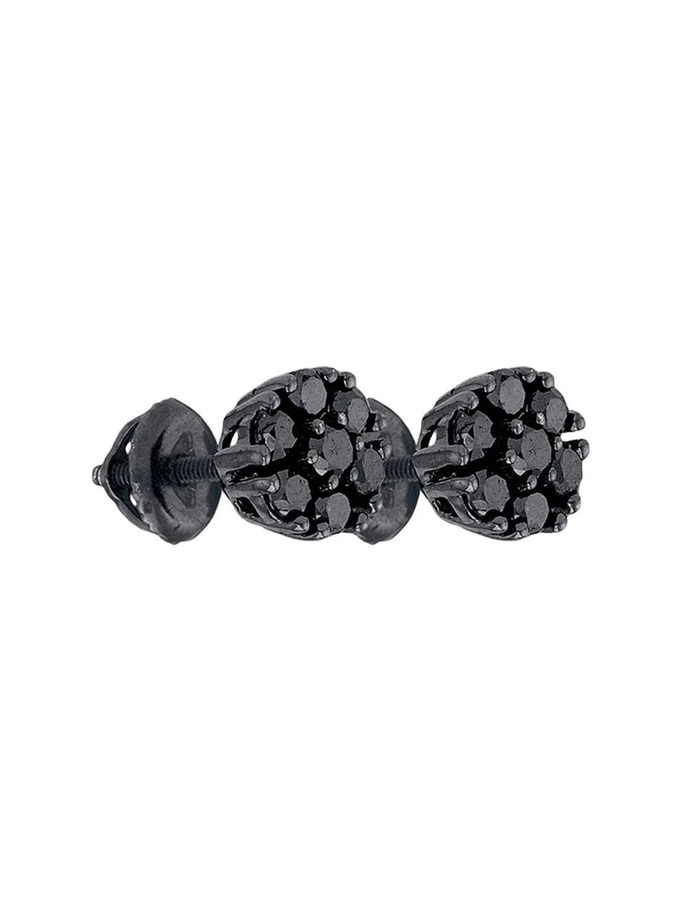 Black-finish Sterling Silver Diamond Cluster Earrings 1 Cttw F440