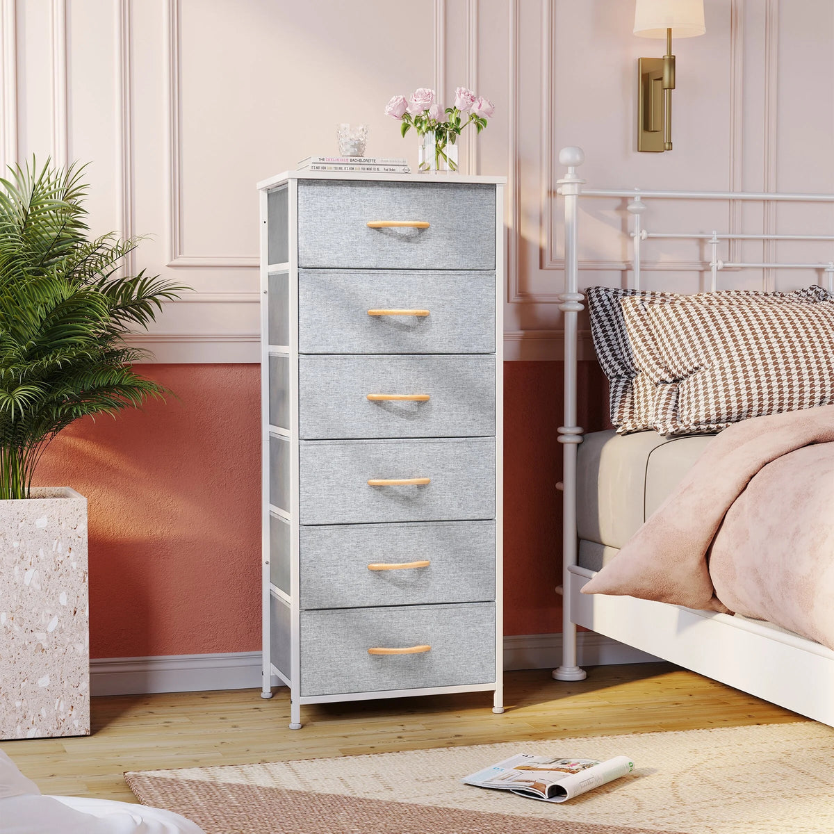 Light Gray Wood Vertical Dresser Storage Tower Y1452