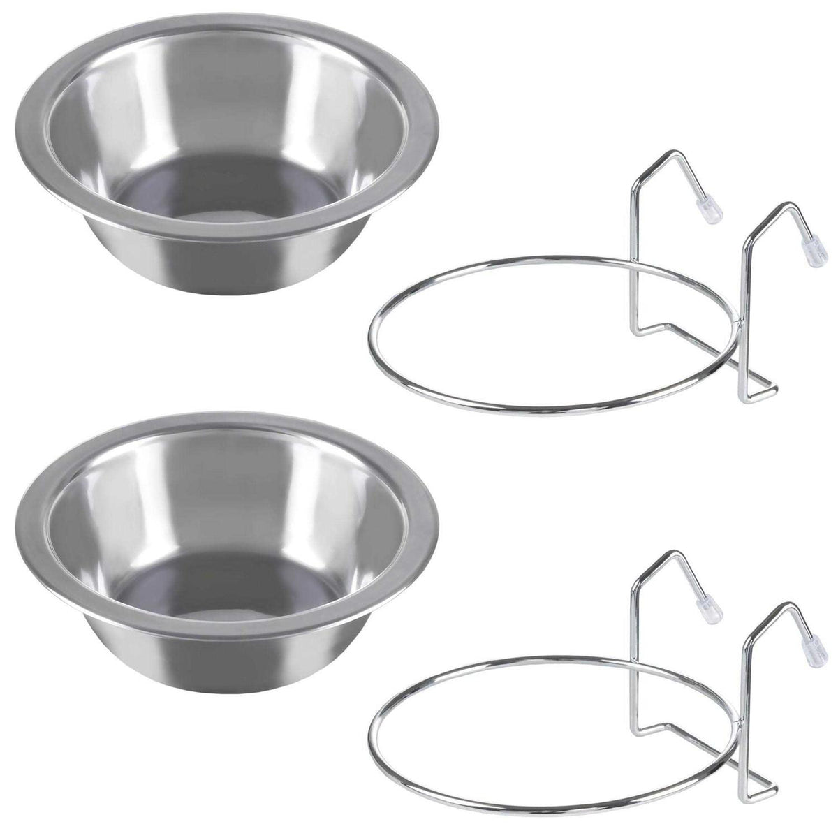 Set of 2 Stainless-Steel Hanging Pet Bowls O166