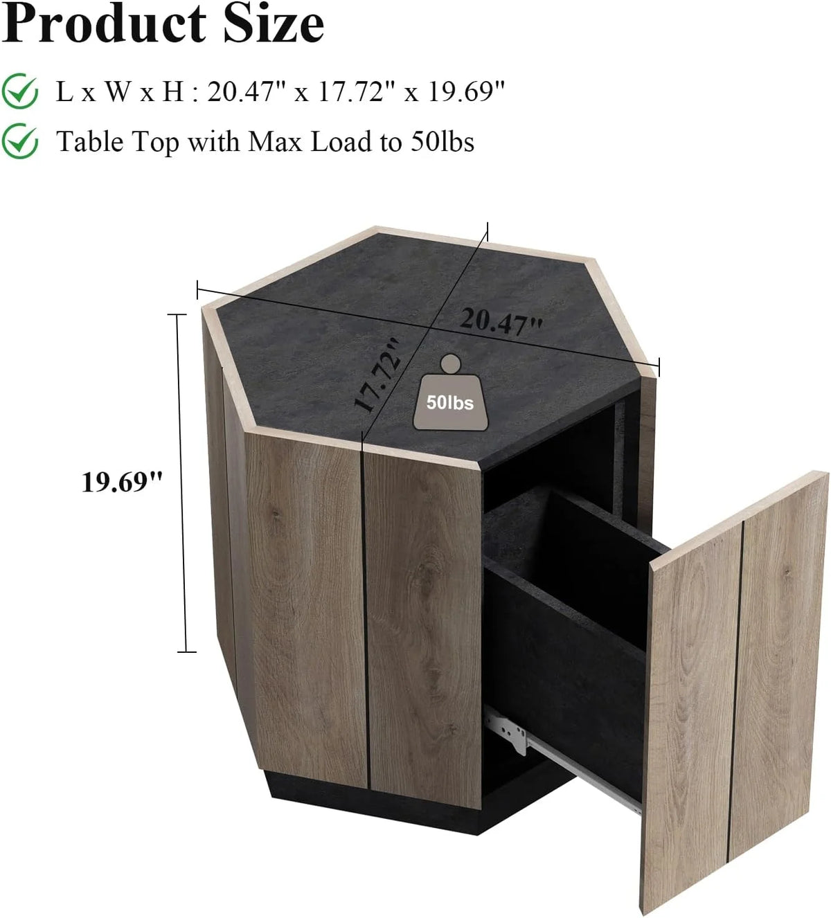 Hexagonal End Table with Drawer V12204