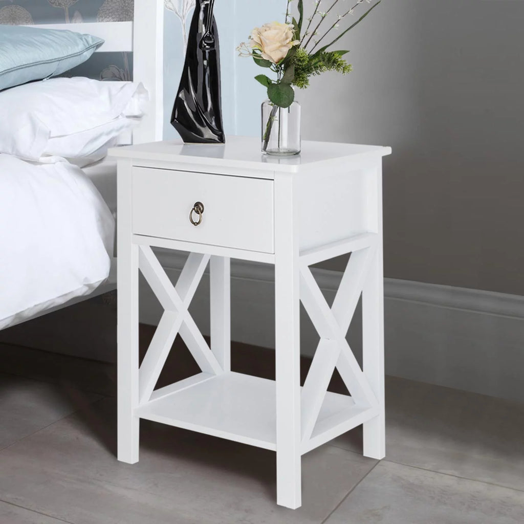 Set of 2 White Wood Nightstand with A Drawer W65428