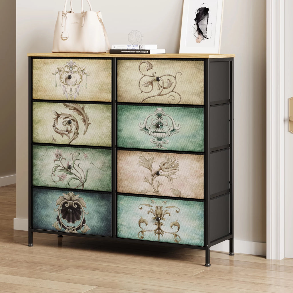 9 Drawer Dresser with Steel Frame Wooden Top K50834