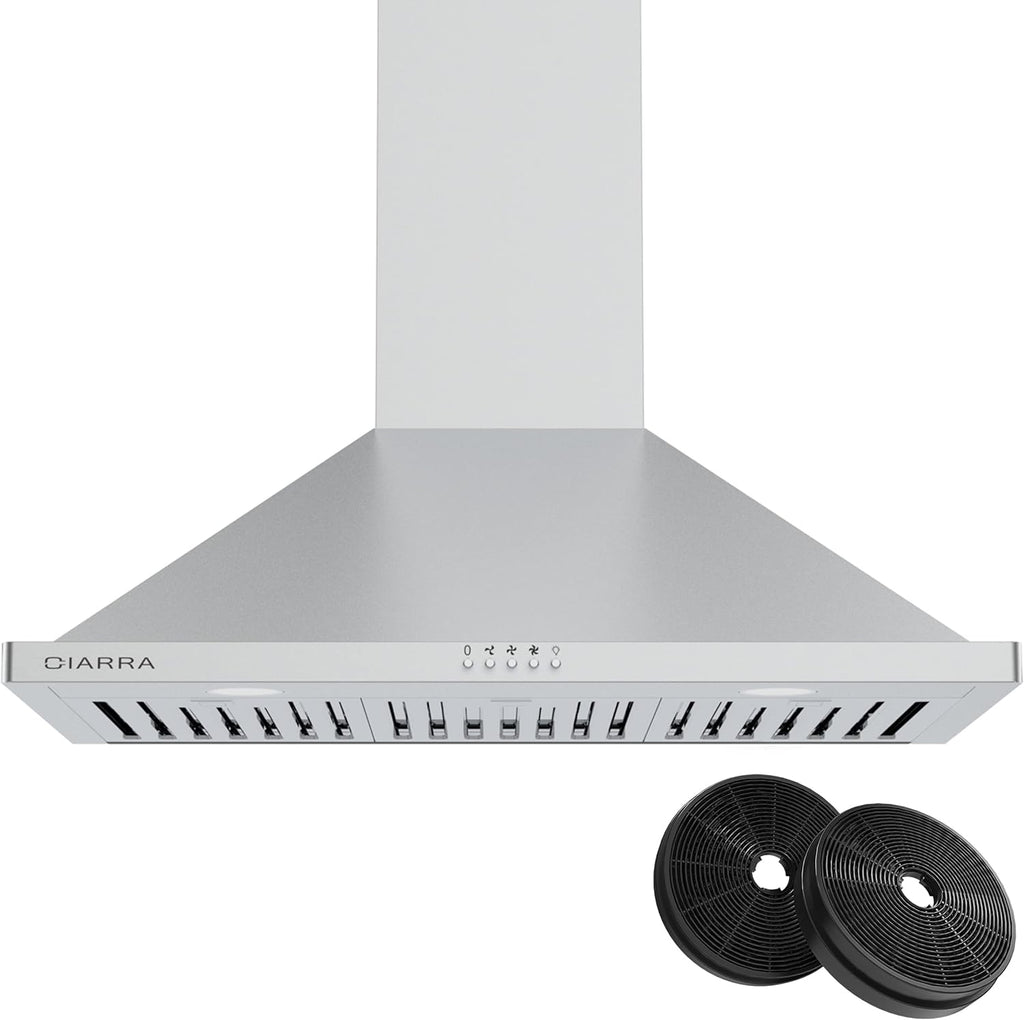 30 inch Stainless Steel Wall Mounted Range Hood with 3 Speed Exhaust Fan Baffle Filters Ducted and Ductless Convertible B924912
