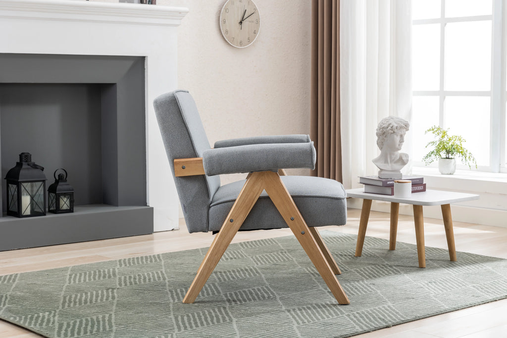 Mid-Century Modern Accent Chair with Solid Wood Armrest D718924