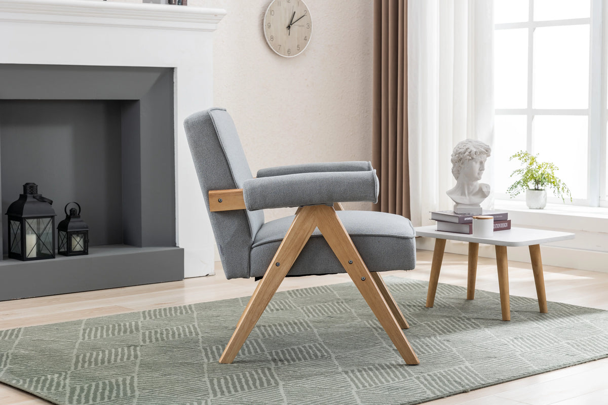 Mid-Century Modern Accent Chair with Solid Wood Armrest D718924