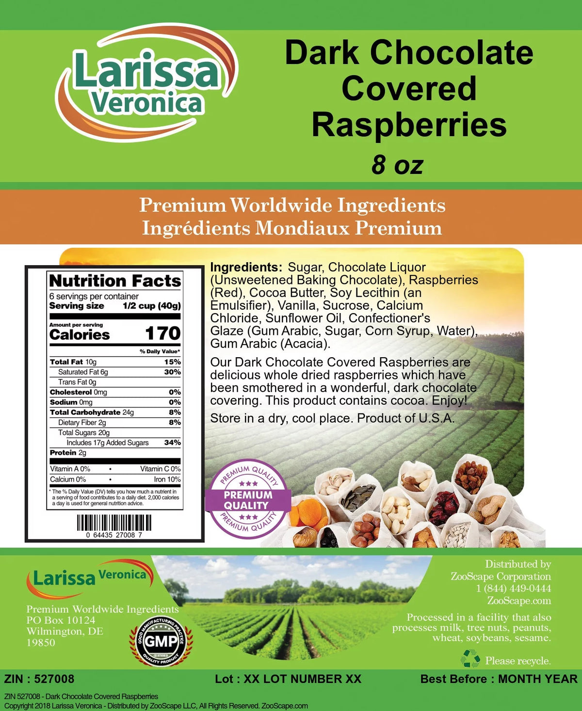 Dark Chocolate Covered Raspberries 8 oz 2-Pack G287