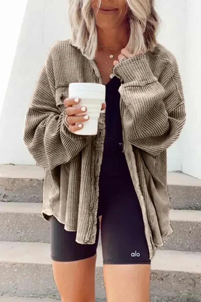 Solid Patchwork Turndown Collar Outerwear A58761