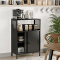 Metal Storage Cabinet with Sliding Doors and Adjustable Shelf, Black Q4377