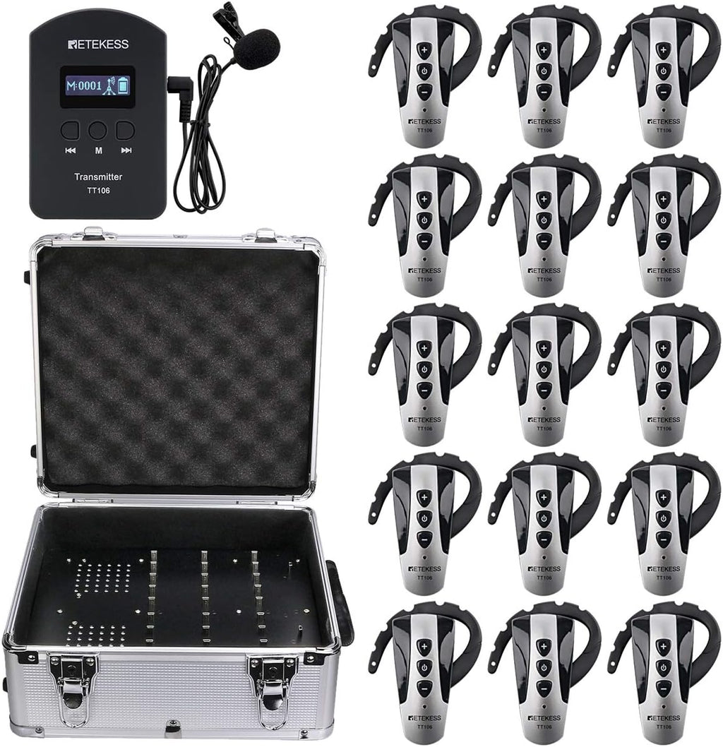 Wireless Tour Guide System with 15 Receivers and Charging Case J645
