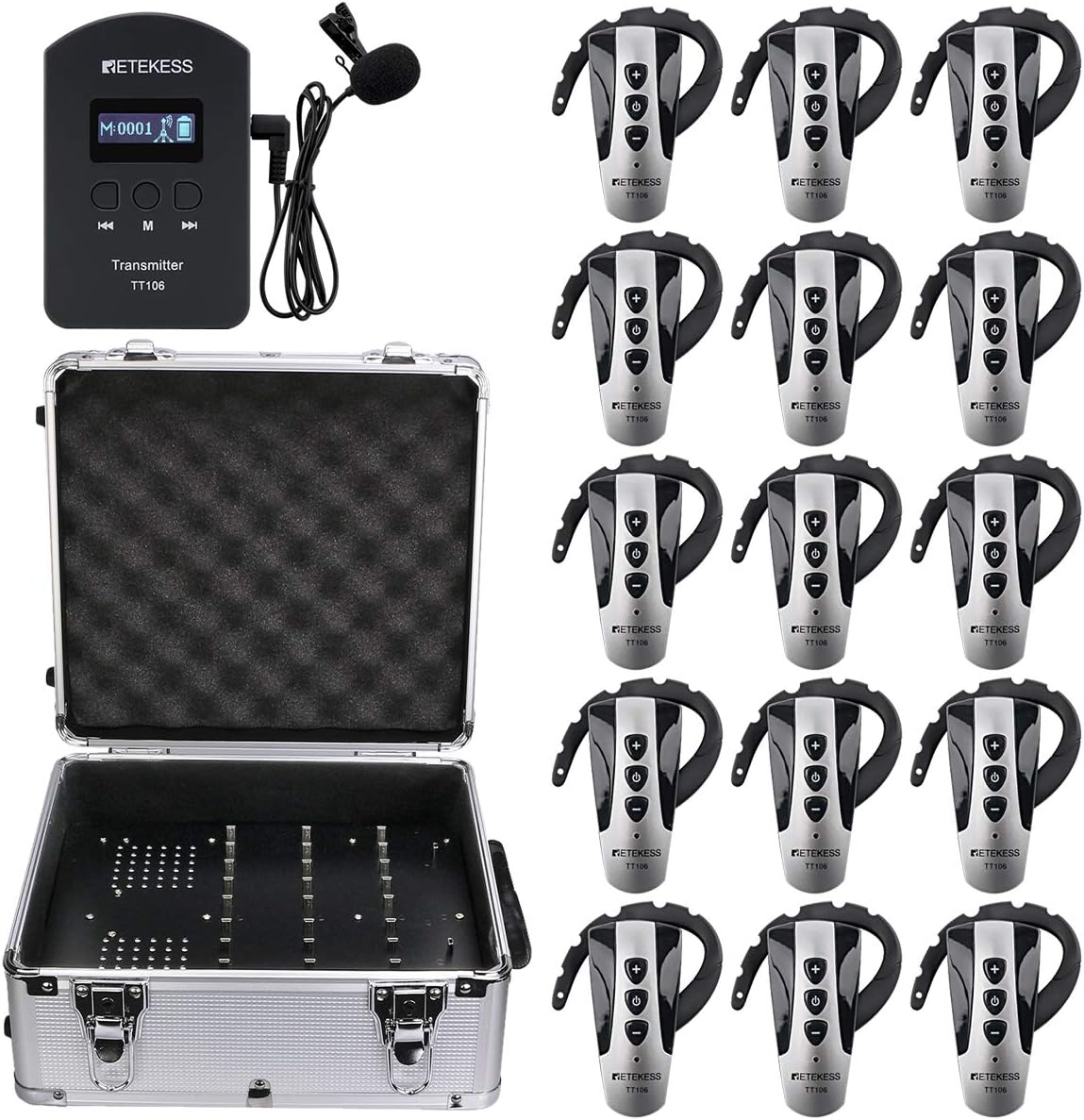 Wireless Tour Guide System with 15 Receivers and Charging Case J645