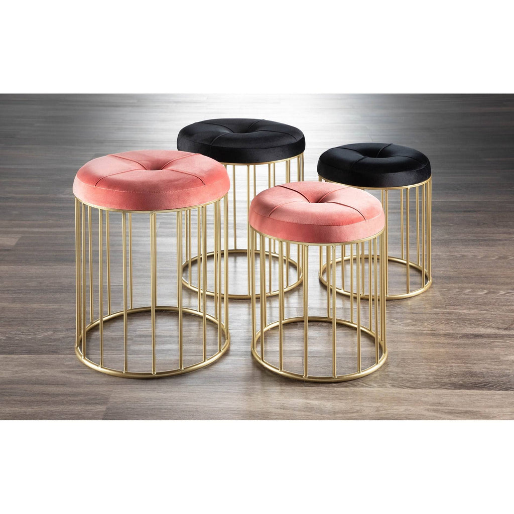 Black Velvet Gold Metal Nesting Ottoman Set S408104