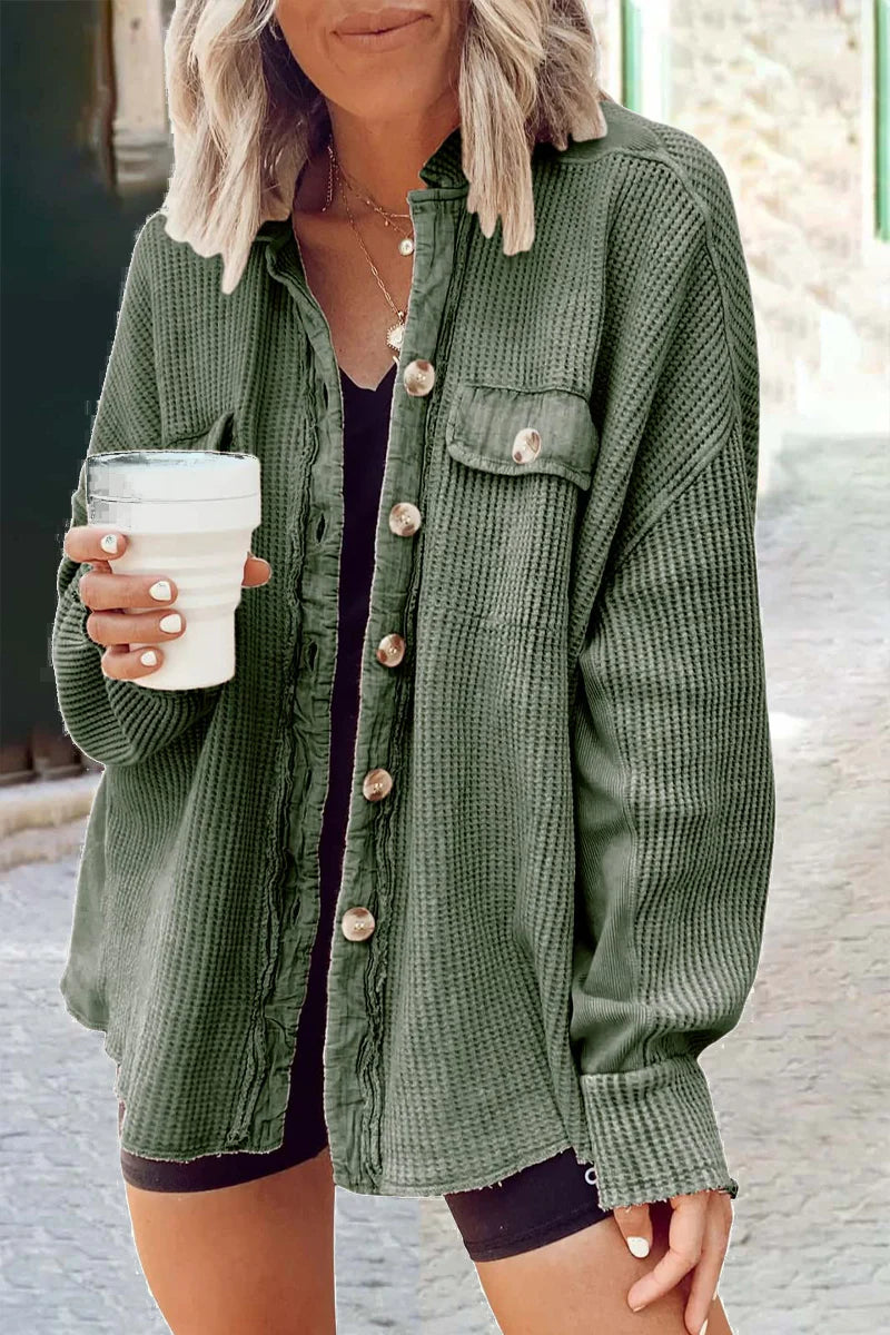 Solid Patchwork Turndown Collar Outerwear A58761