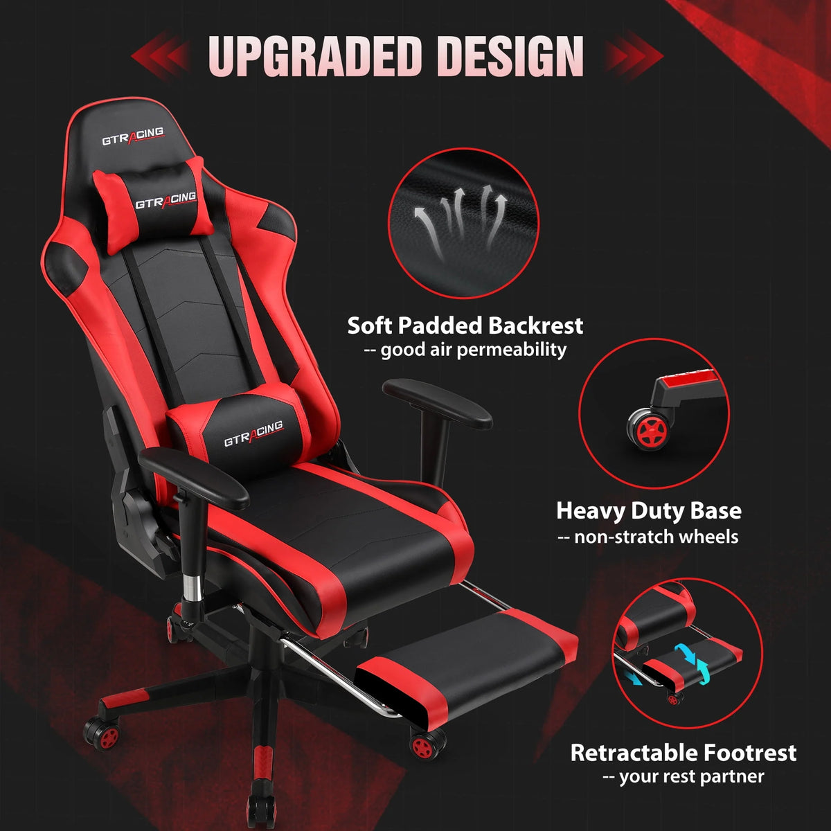 Red PU Leather Gaming Chair with Footrest S4161
