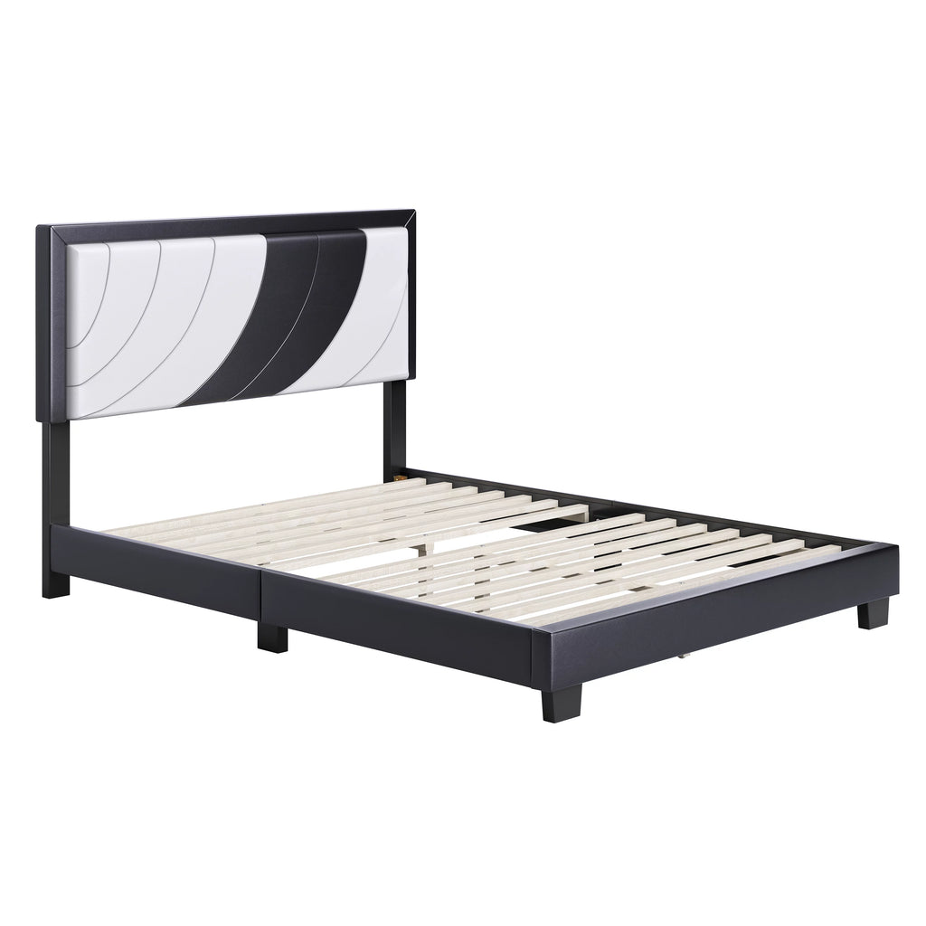Queen Black Gray Faux Leather Platform Bed S285
