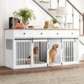 White Steel Frame Wooden Dog Crate Furniture with Double Doors N565