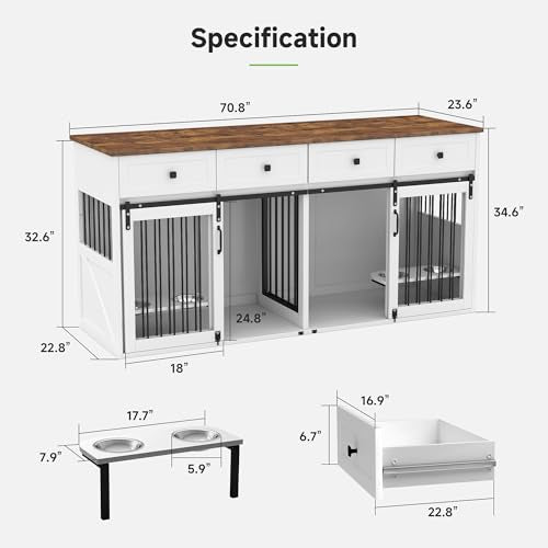 White Steel Frame Wooden Dog Crate Furniture with Double Doors N565