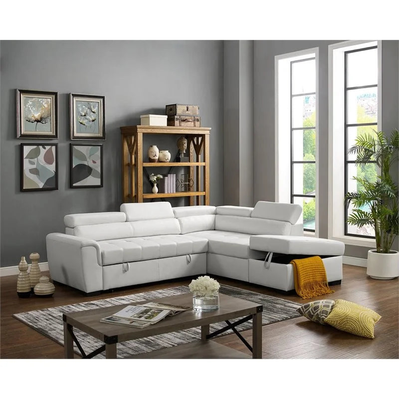Black Faux Leather Sleeper Sofa with Storage Ottoman A1911