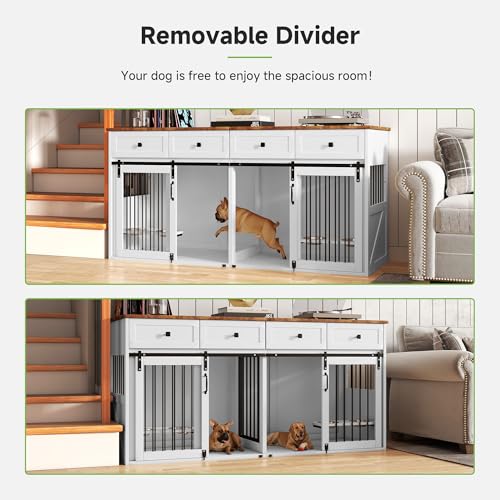 White Steel Frame Wooden Dog Crate Furniture with Double Doors N565