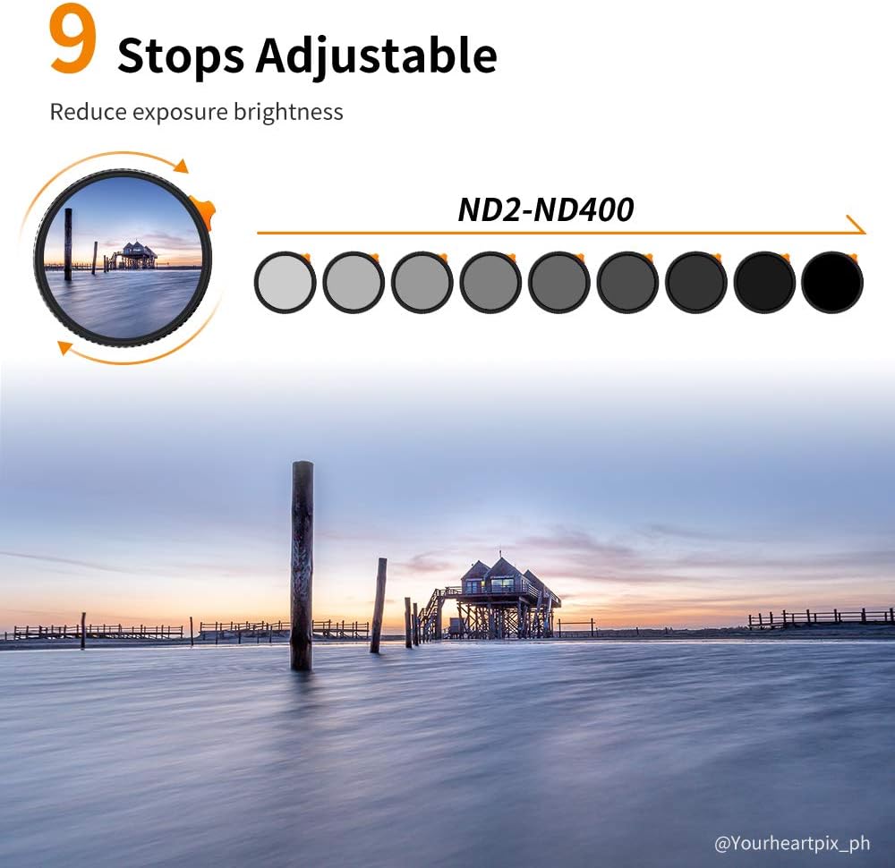 67mm Variable ND Filter ND2-ND400 with Multi-Layer Coatings AGC Glass Adjustable Neutral Density Filter B932174
