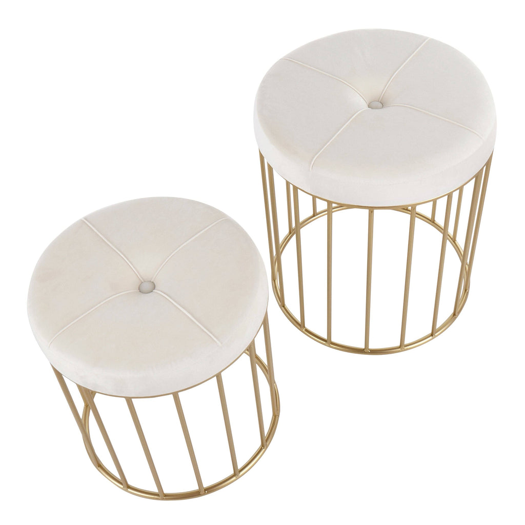 Black Velvet Gold Metal Nesting Ottoman Set S408104