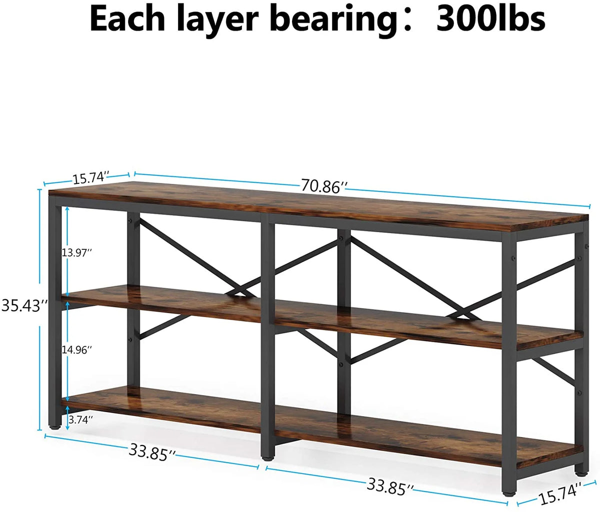 70.9" 3-Tier Industrial Console Sofa Table with Storage Shelves J36236