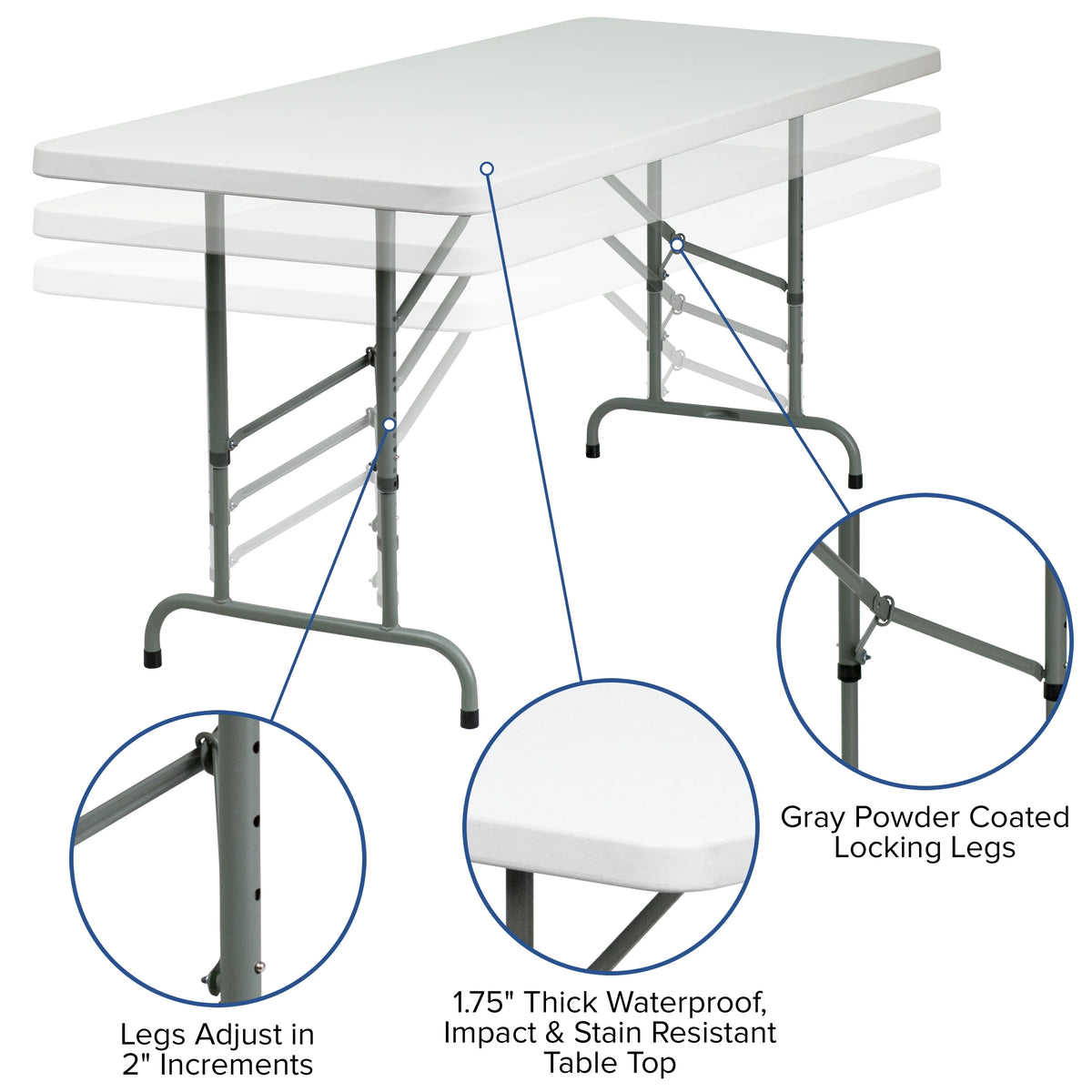 Height Adjustable Granite White Plastic Folding Table H6825