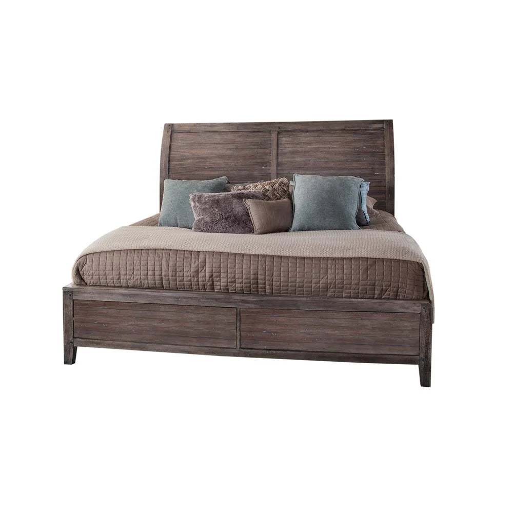 Weathered Gray Wood Queen Sleigh Bed I109