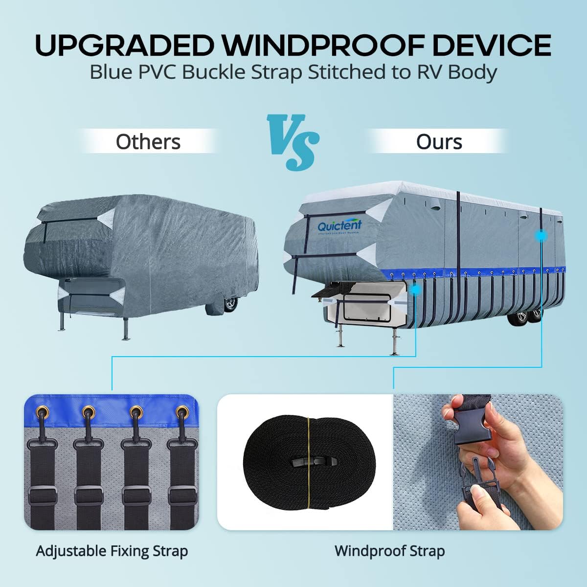5th Wheel RV Cover, Extra-Thick 6-ply Camper Cover, Fits 26 - 29Ft Motorhome, Breathable Waterproof Rip-Stop Anti-UV, 2 Windproof Straps, 4 Tire Covers J83270
