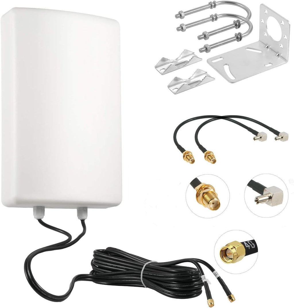 11dBi High Gain 3G 4G/LTE Waterproof Fixed-Mount Panel Dual Polarized MIMO Antenna with Dual 5 Meter Cable SMA/TS9 Connector N28470