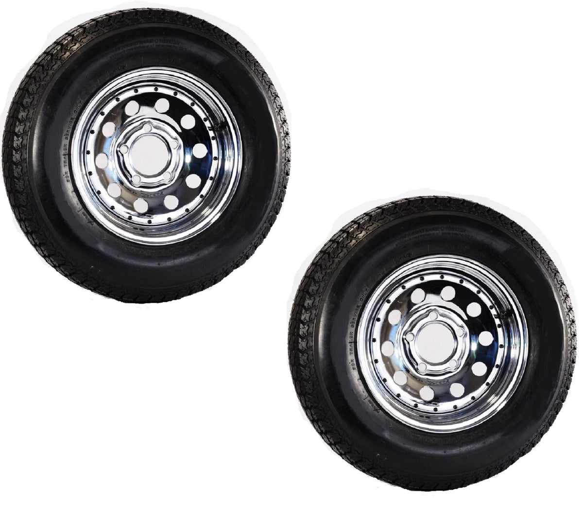 2-Pack Trailer Tire on Rim ST205/75D14 205/75 C Bias 5 Hole Modular Chrome A215
