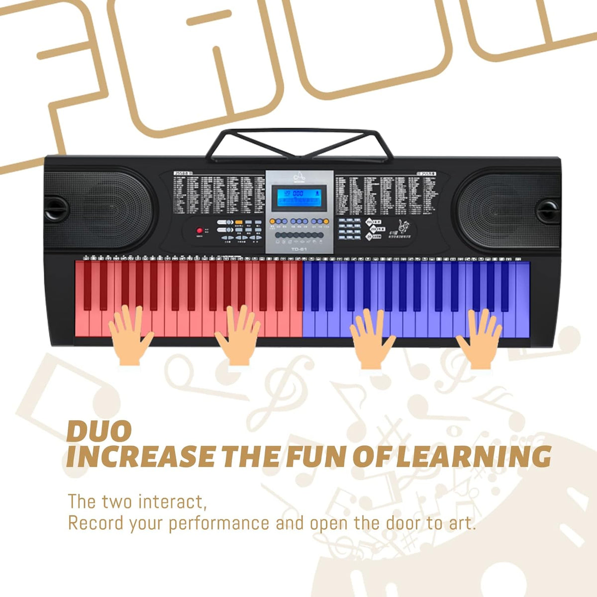 61 Key Keyboard Piano with LCD Display, 255 Sounds, Microphone, 3.5mm Audio Cable, 24 Demo Songs Q3233