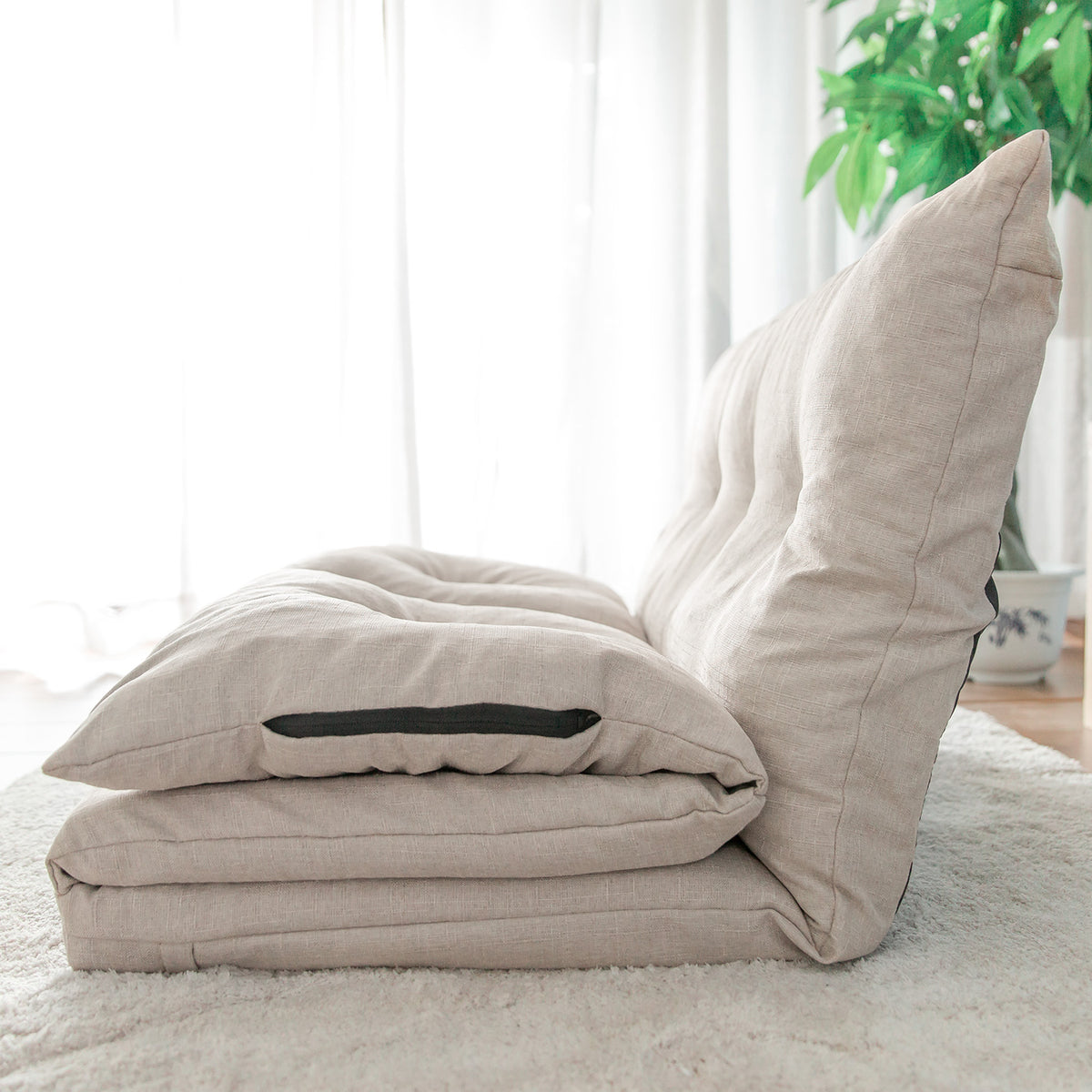Beige Fabric Folding Chaise Sofa Floor Couch K9345