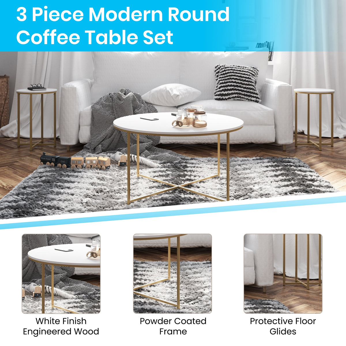 White Laminate 3 Piece Coffee and End Table Set C454262